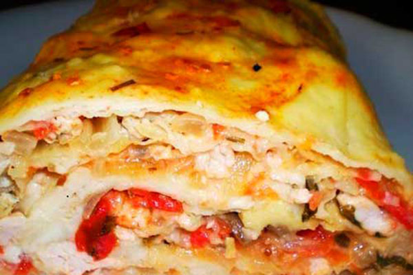 Лаваш фаршированный и запеченный в духовке4